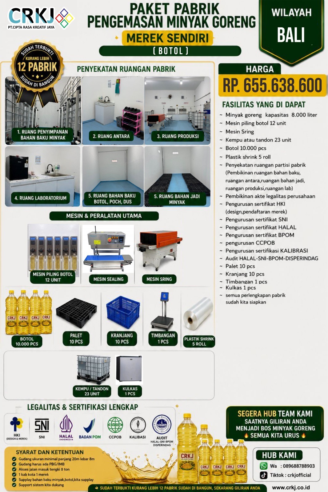 PAKET PABRIK PENGEMASAN MINYAK GORENG MEREK SENDIRI (JENIS BOTOL) WILAYAH BALI