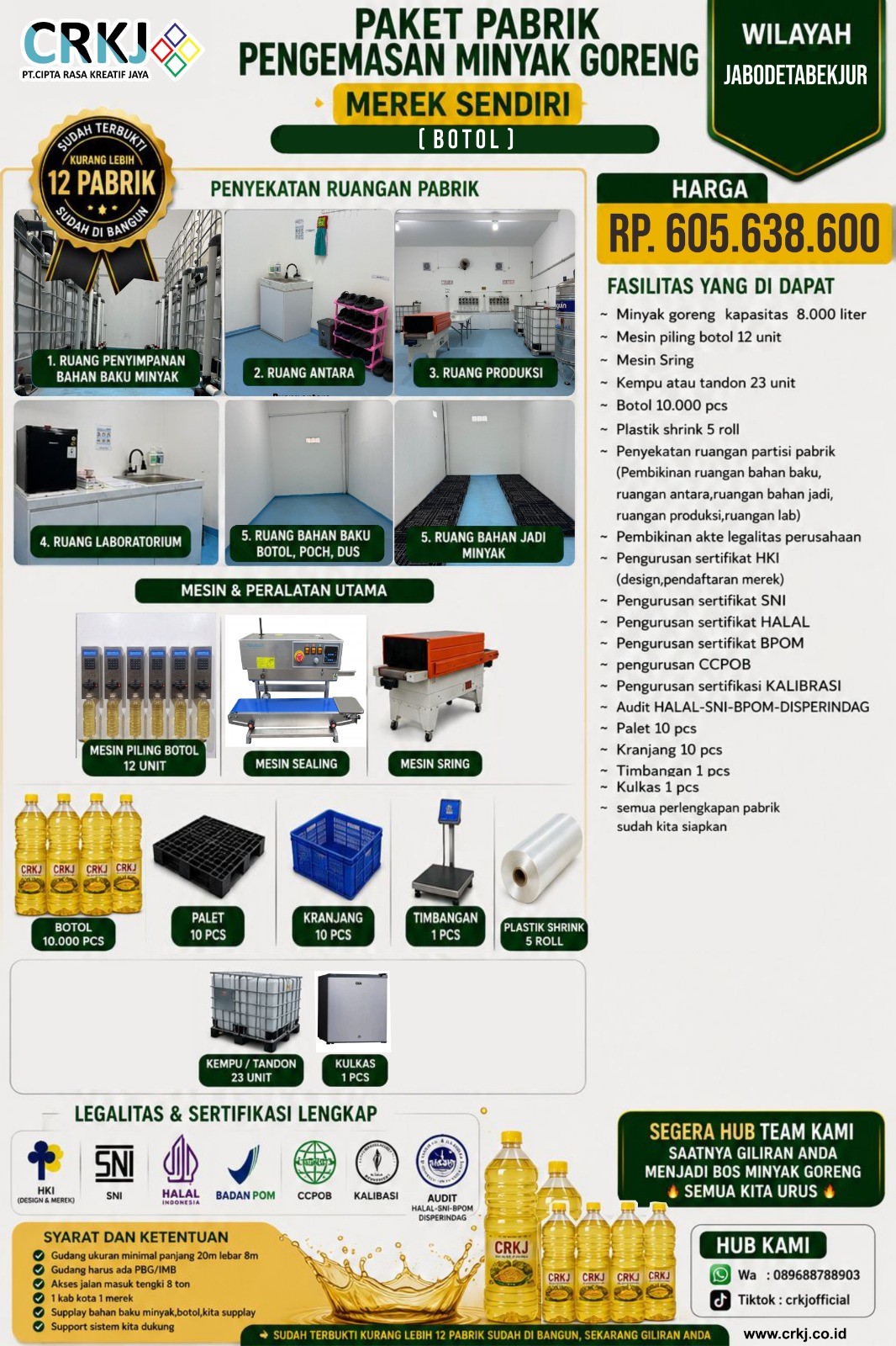 PAKET PABRIK PENGEMASAN MINYAK GORENG MEREK SENDIRI (JENIS BOTOL) WILAYAH JABODETABEKJUR