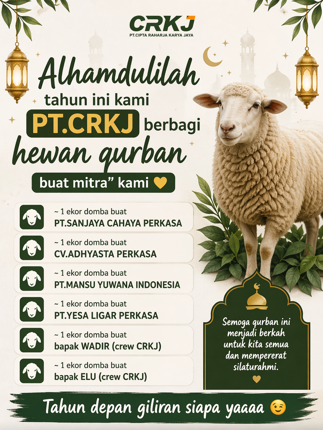 PT.CRKJ Bagi” Qurban Buat Mitra